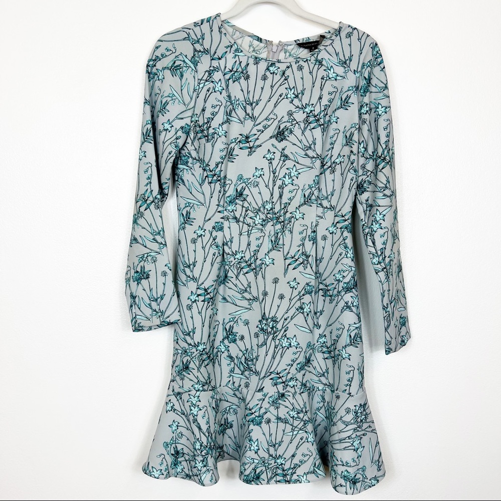 Banana Republic Gray & Turquoise Floral Drop Waist Dress Size 2